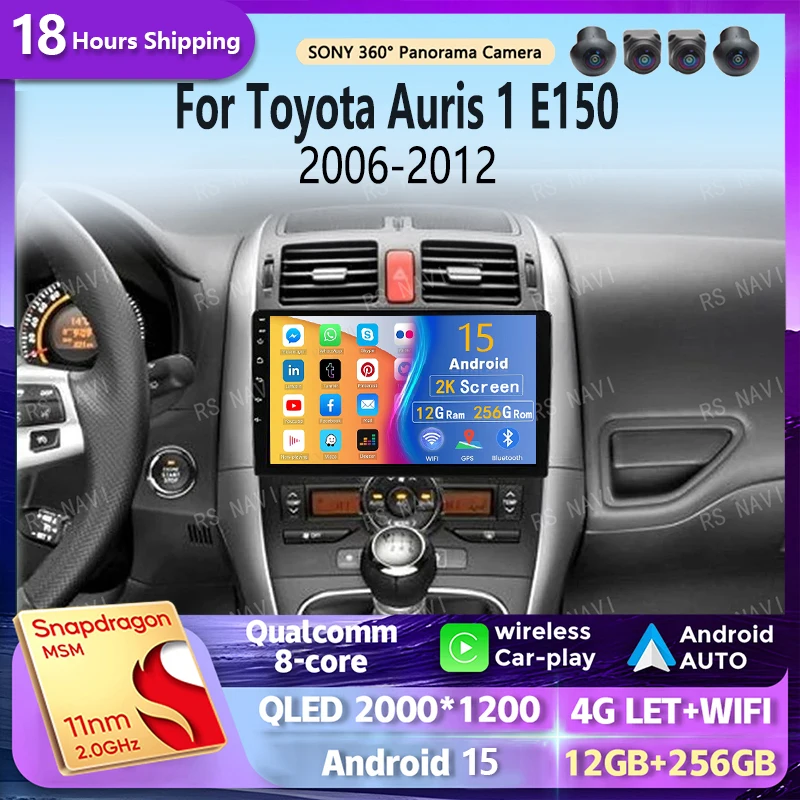 

android 15 Carplay Auto 2K Screen Car Radio BT Multimedia Player GPS For Toyota Auris 1 E150 2006 - 2012 2 din Autoradio Stereo