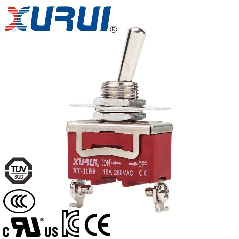 6 قطع، مفتاح تبديل XURUI، XT-11BF، 15A/250VAC، كوب مقاوم للماء مجاني، قوة عالية وغير قابلة للكسر، اتصالات فضية وأطراف نحاسية