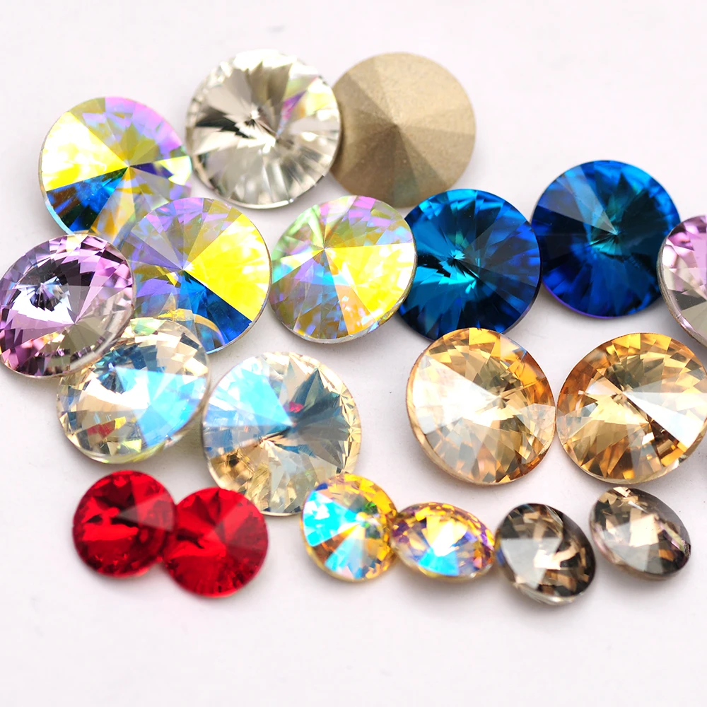 10pcs New K9 Rivoli Fancy Stones Round Crystal Glass Pointed Rhinestones Loose Beads For Garment Applique Jewelry Decoration