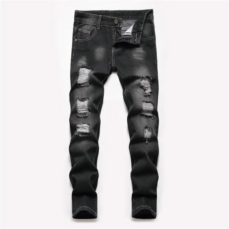 

Boys' Straight Leg Ripped Jeans Children's Clothing Non-Branded Mid-Waist Cotton Casual Zipper Decorated Teenager Jeans