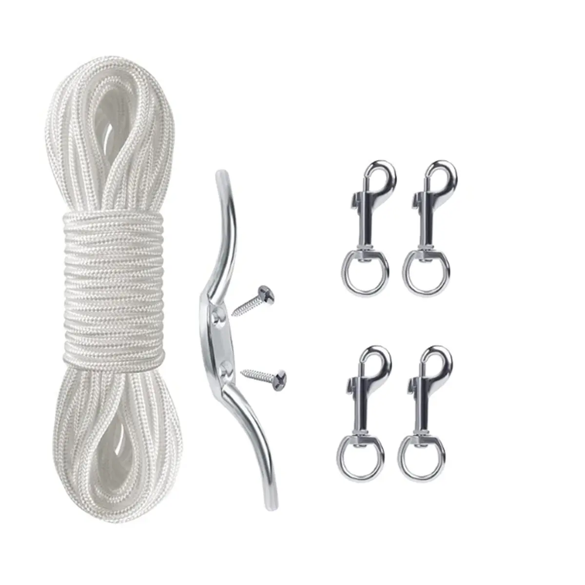 A78I Flag Rope and Clips Kit - 50ft Flag Pole Rope Halyard with Cleat Hook & 4 Pcs Swivel Snap Clips for Flagpoles Up to 25ft