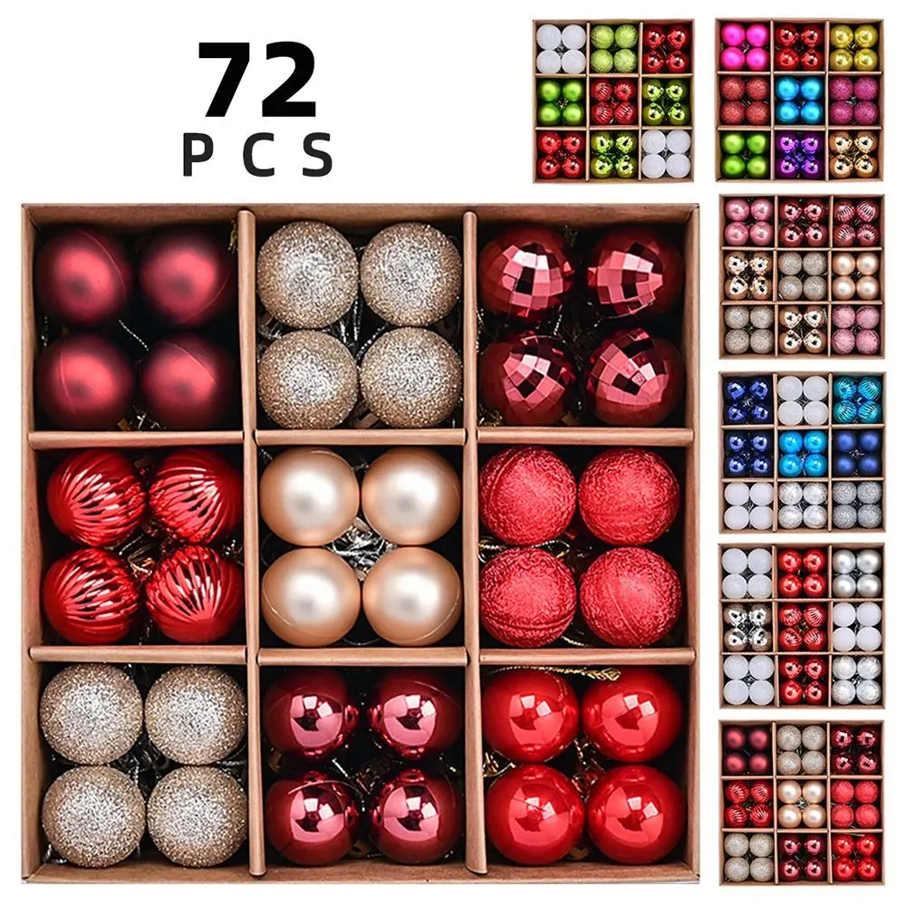 72pcs 3cm Painted Christmas Balls Set Plastic Reusable Electroplating Hanging Balls Shatterproof Christmas Tree Pendants