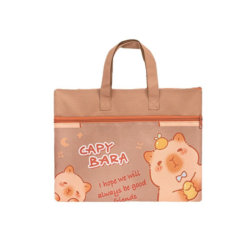 Canvas Capybara Students Tutorial Bag Large-capacity With Zipper Tote School Packet School Office Supplies File Bag Student