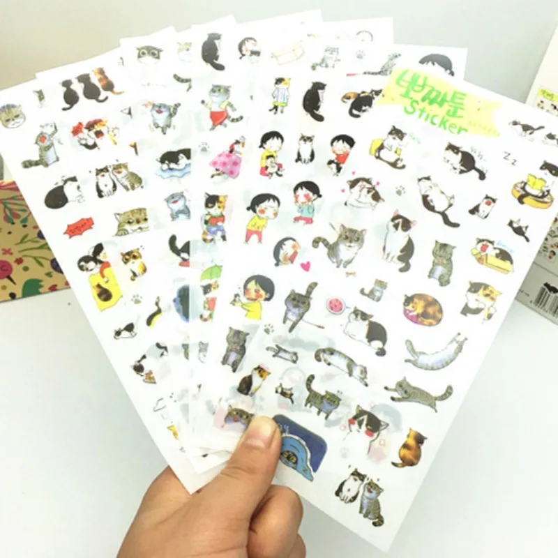 6 Sheets/Set Creative Transparent PVC Stickers Cute Black and White Cat Girls Photo Album Decoration Sticker view 2