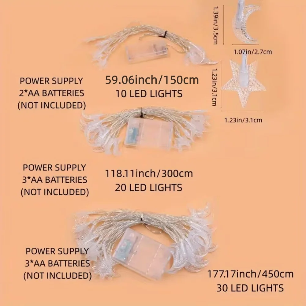 1PC 1.5M/3M/4.5M Star and Moon Light String, Powered by AA Batteries (Excl), Used for Bedroom, Living Room and Party Decoration image 6