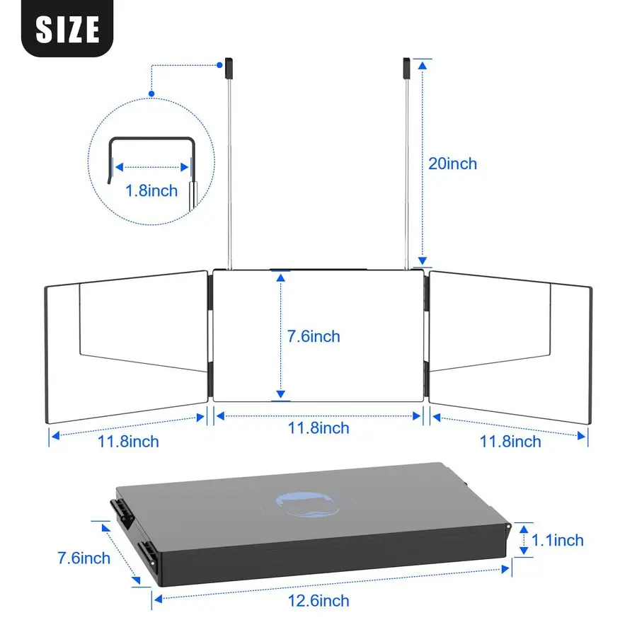 3 Way Mirror with LED for Hair Cutting, Trifold Mirror for Shaver and Makeup, Adjustable Telescoping Hookswith LED Version