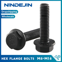 NINDEJIN Hex Flanged Head Bolts 10.9 Grade Carbon Steel M6 M10 M12 M14 M16 Black Hexagon Flange Bolts for Motocycle Car Bolts