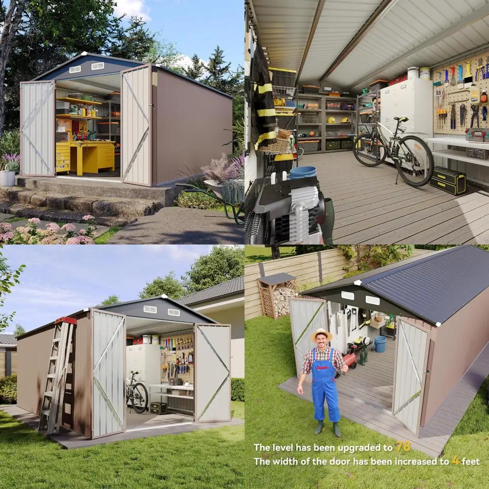 

Наружный сарай для хранения вещей 8x15 футов с двойной навесной дверью, запираемой и наклонной крышей, металлический садовый сарай