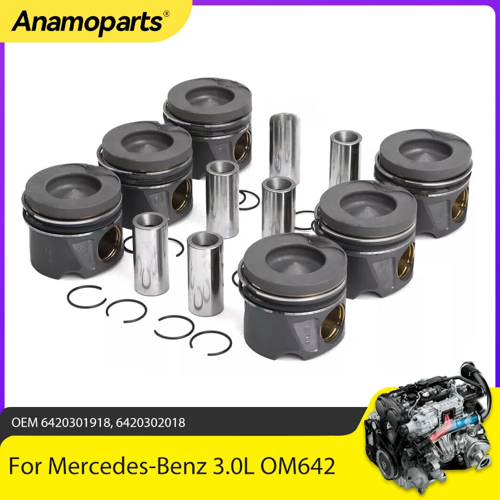 Engine Parts 6PCS Piston & Ring Kit Set 83mm Fit 3.0 L Diesel For Mercedes-Benz X166 GLS350 CDI W166 OM642 ML350d Sprinter 3.0L