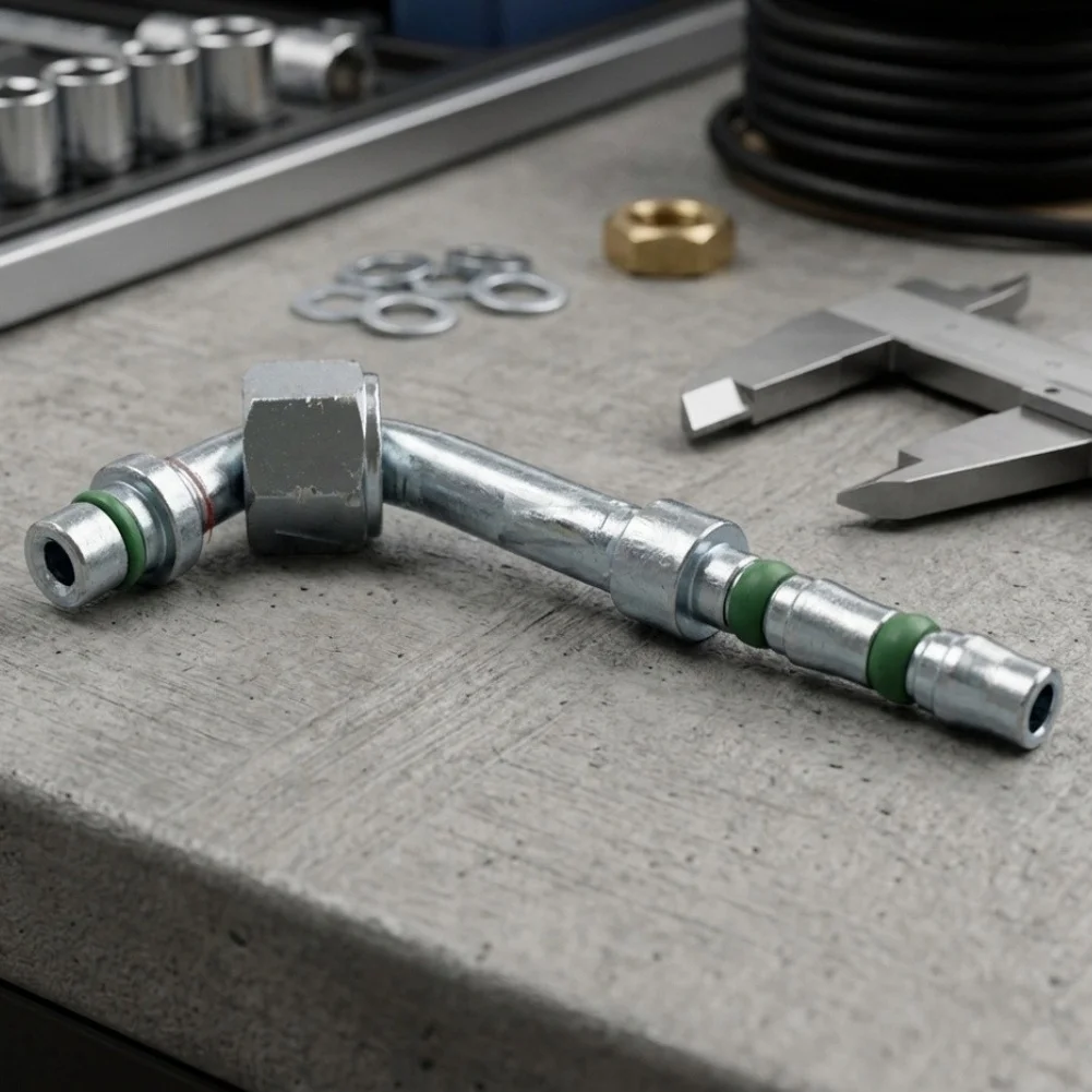 R134a AC Fitting Set 90 Degree Female Connector With Moveable Block For Automotive Air Conditioning Hose Repair Tool