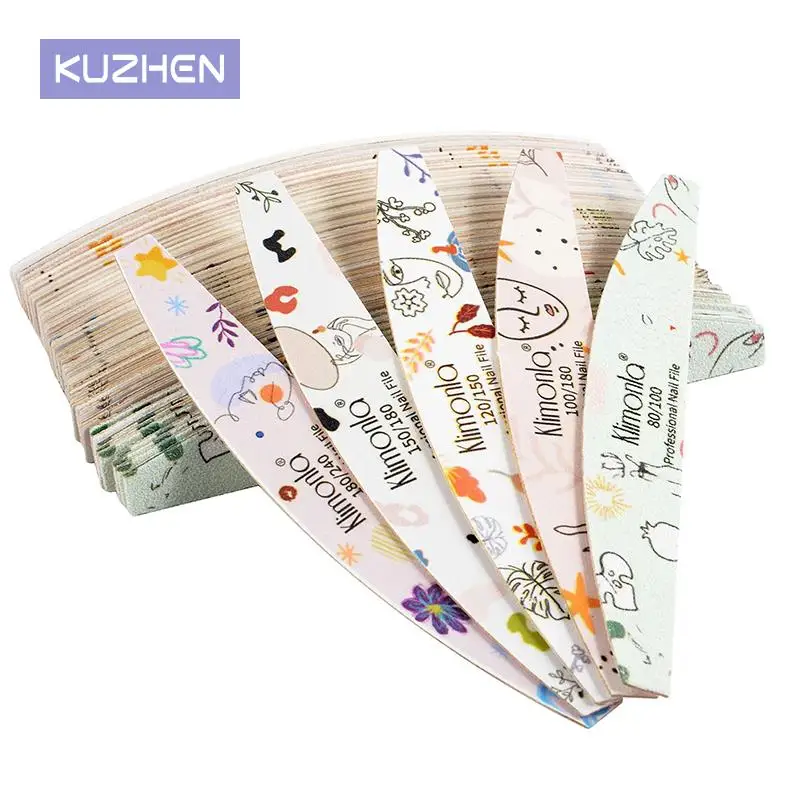 10Pcs Thick Wood Nail Files Colorful Sandpaper Wooden Nail File 100/120/180/240 Professional Boat Sanding Buffer Manicure Tools