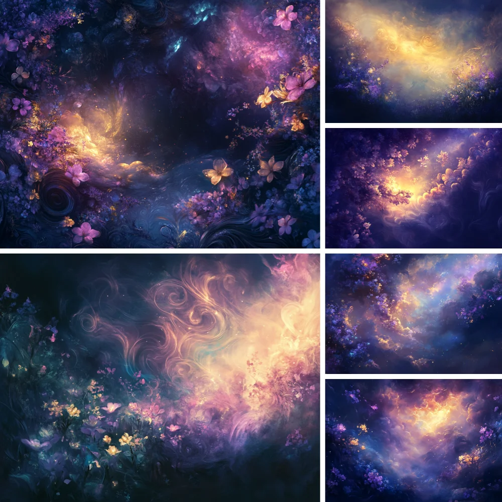 

Dreamy Flowers Theme Universe Galaxy Nebula Starry Sky Planet Backdrop Baby Shower Kids Portrait Photography Decor Supplies