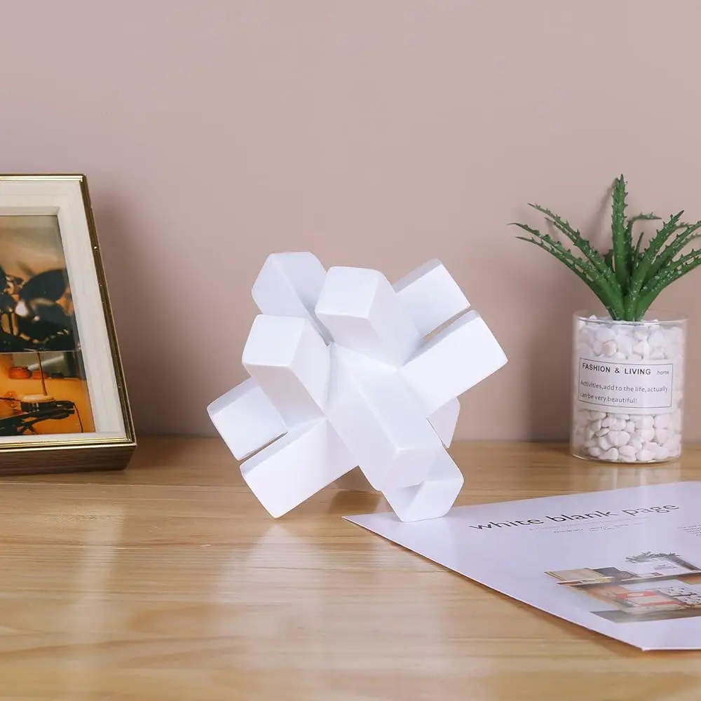 Pernak Kni Dekorasi Simpul Putih untuk Rak, Patung Patung Geometris Putih Rak Benda Dekoratif Modern, Dekorasi Rumah Putih