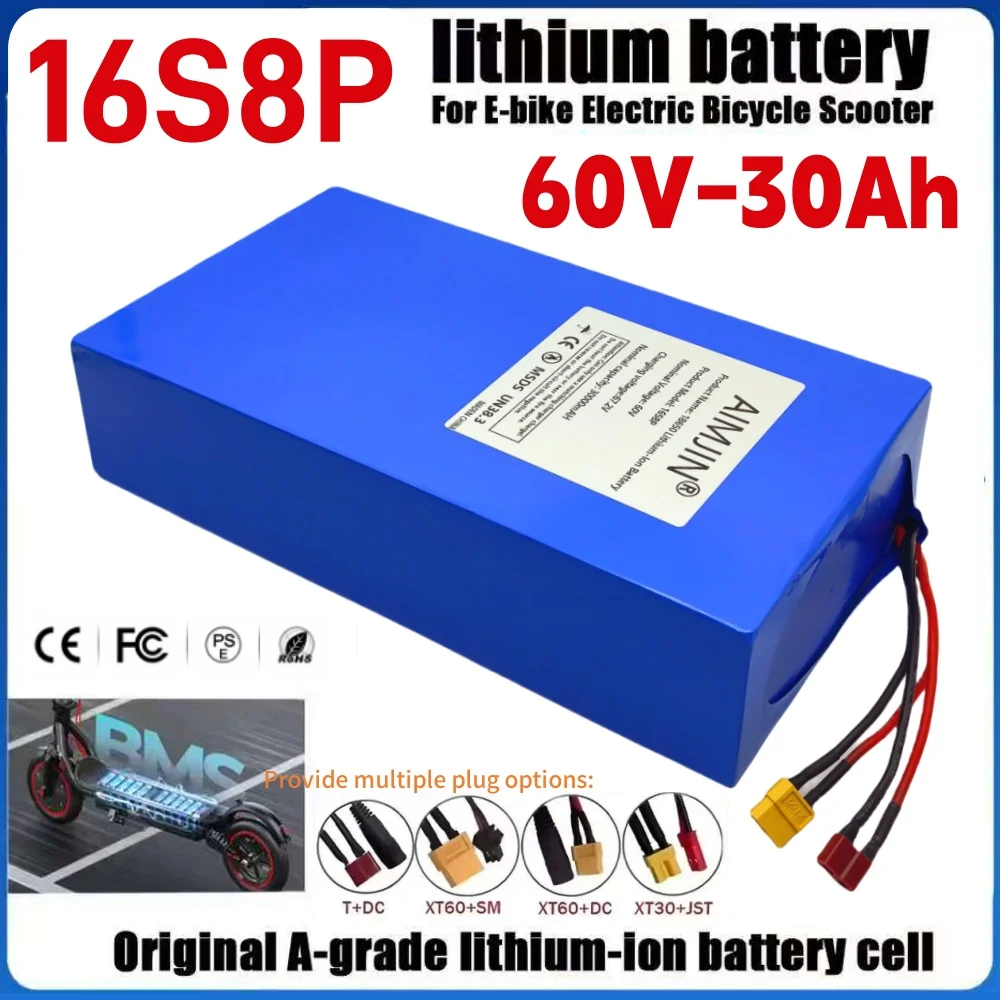 New 60V 30Ah battery 16S8P 3000W 67.2V lithium battery with built-in BMS high-power lithium-ion battery pack