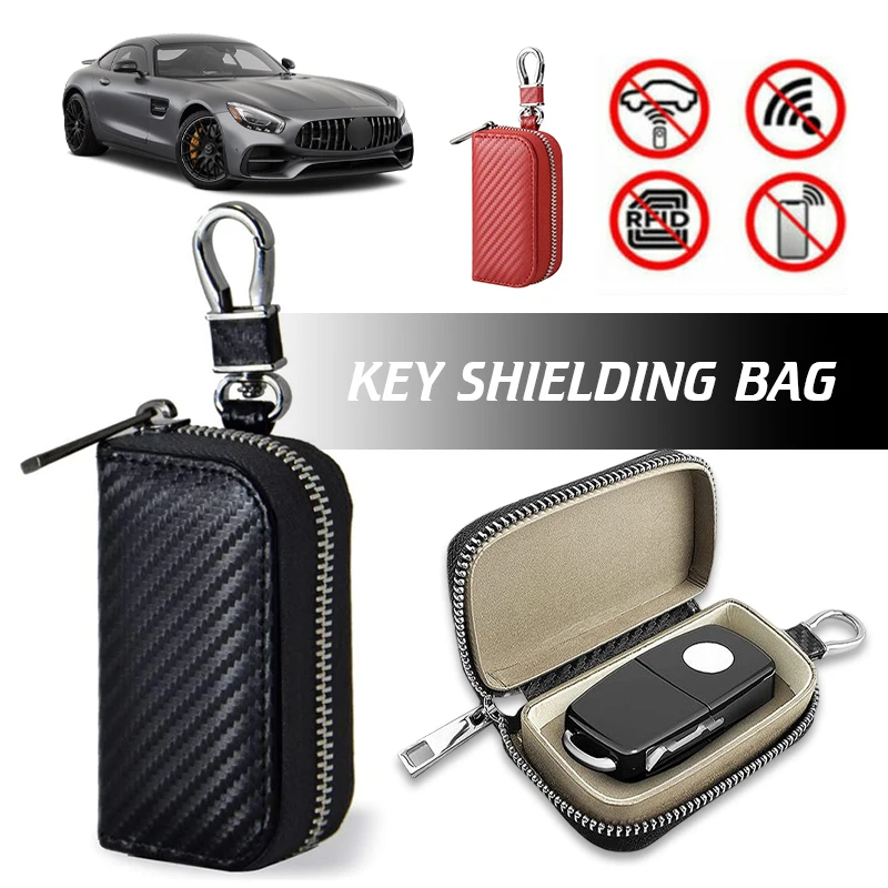 Car Key Bag RFID Signal Blocker Case Remote Control Key Shielding Zipper Box Faraday Cage Anti-Theft Keyless Blocking Bags