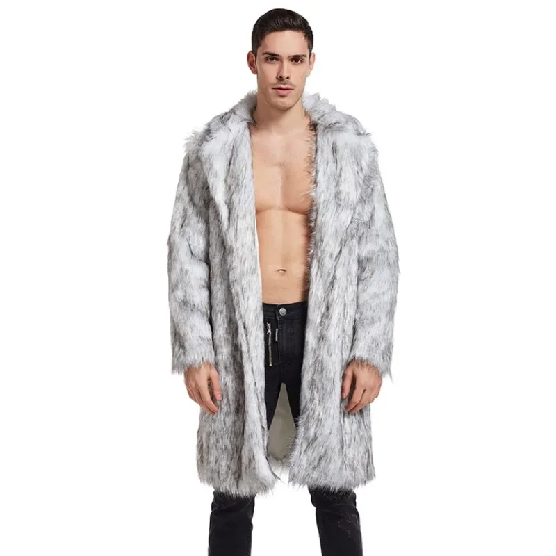 Autumn Winter New Men's Imitation Fur Long Coat Overcoat Popular Imitation Fur Foreign Trade New