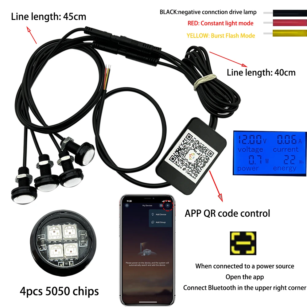 Eagle Eye LED Multiple color lights with APP Control Day Running Light For truck motorcycle 12V. ﻿ ﻿