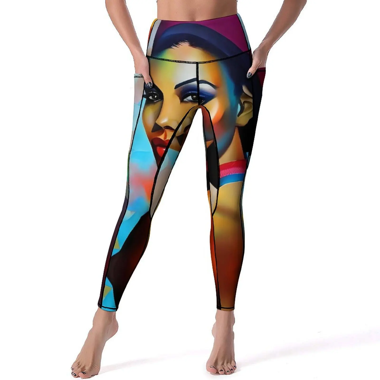 Lady Face Board Print Leggings Sexy Abstract Art Push Up Yoga Pants Vintage Quick-Dry Leggins Women Custom Fitness Sports Tights