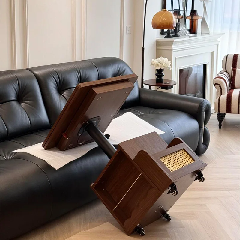 Meja kopi lipat portabel dari kayu solid, troli kecil untuk apartemen, meja kopi lipat yang dapat diangkat, meja teh ruang tamu multifungsi