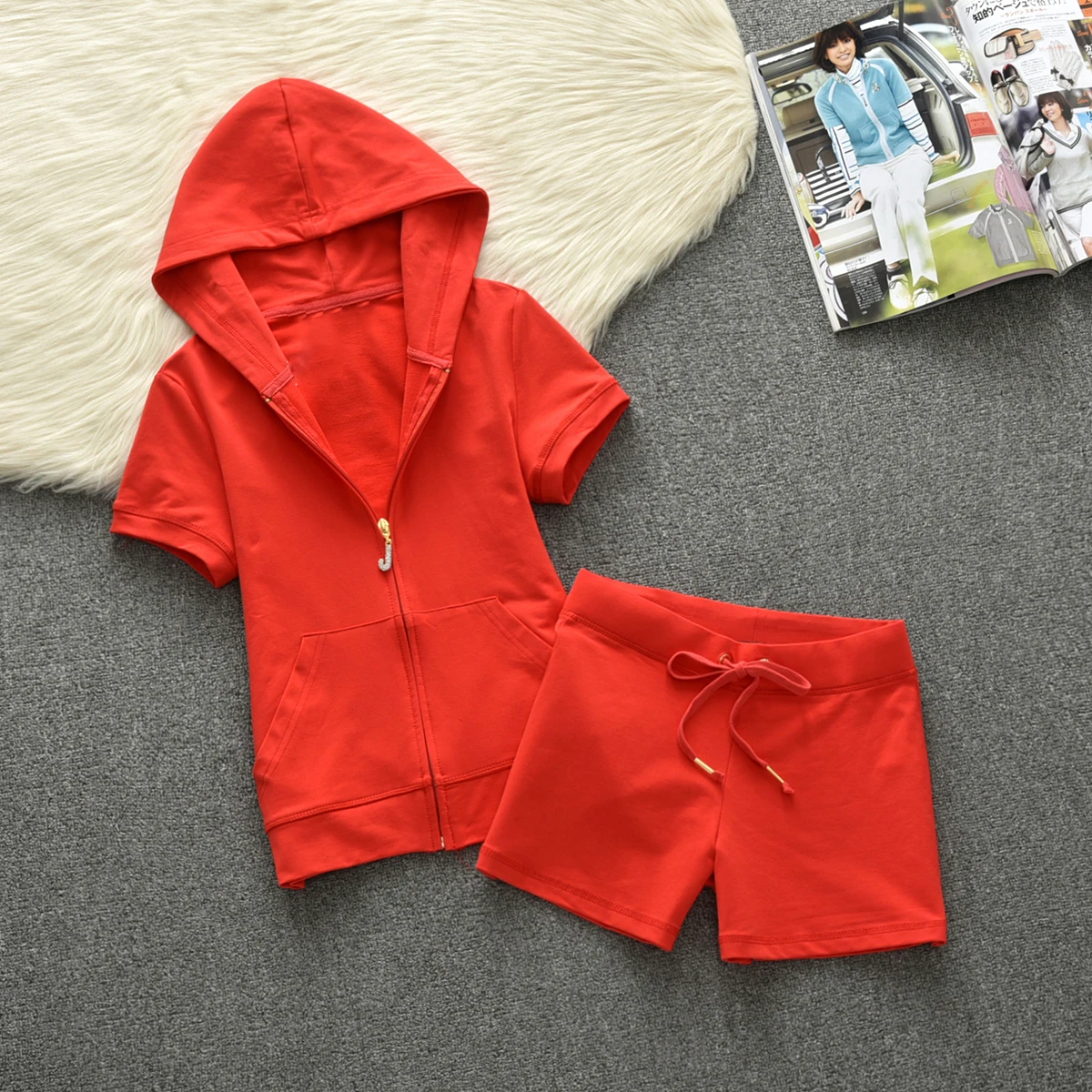 2024 NEW Summer Cotton Women's Shorts Tracksuit Set Women's Zipper Sweatshirt and Short Set Shorts Tracksuit