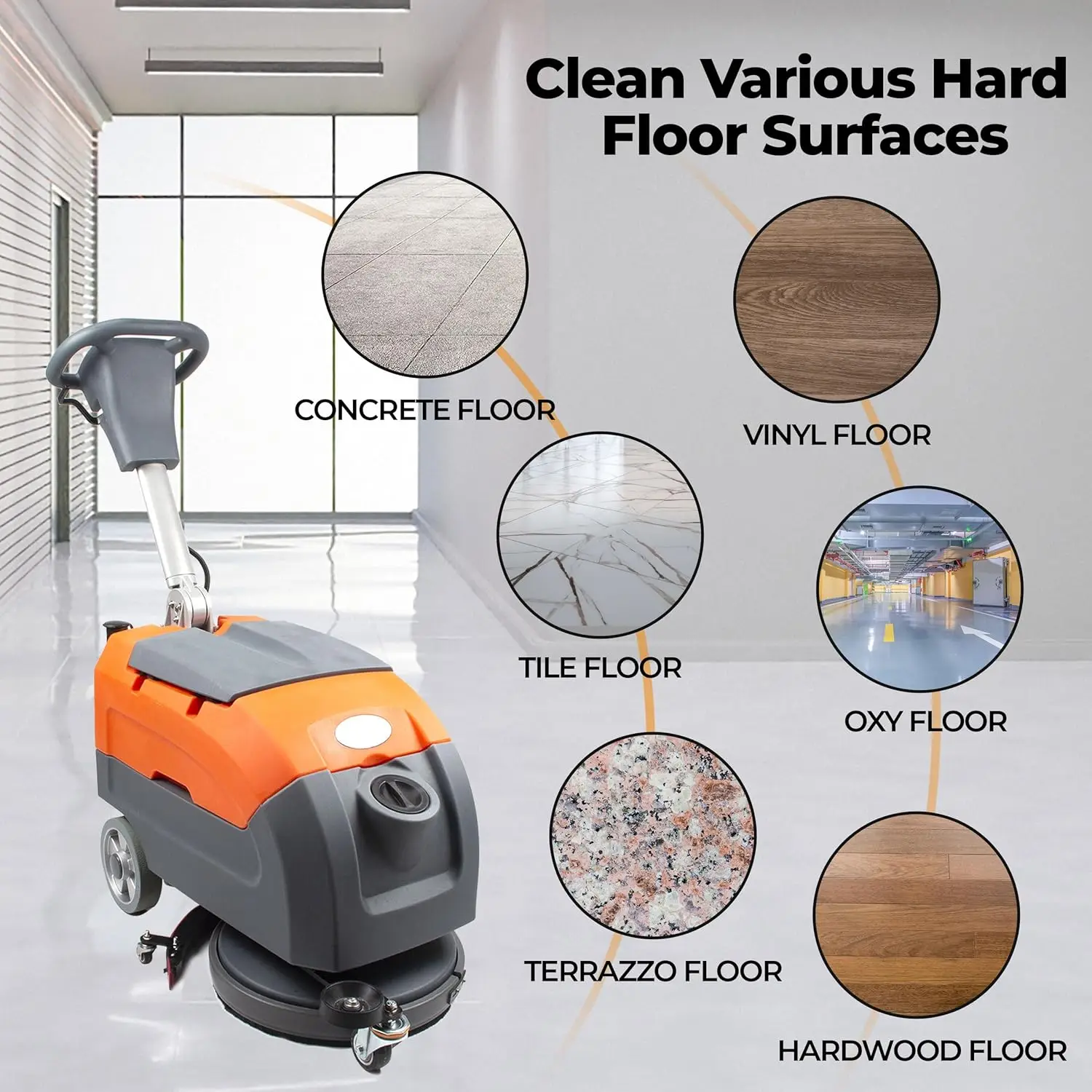 

RT35 17" Walk-Behind Floor Scrubber Dryer Machine, 9.2-gal Sewage Tank, 19000 sqft/h, Anti-Collision Wheel, 155 RPM