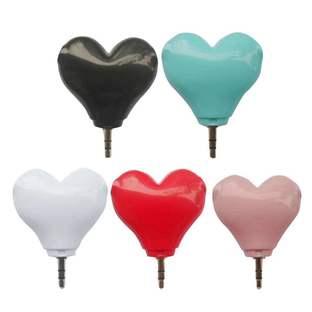 Heart Shape 3.5mm Male to 2 Port Earphone Splitter Universal Stereo Audio Adapter Portable Keychain Connector for Music Sharing