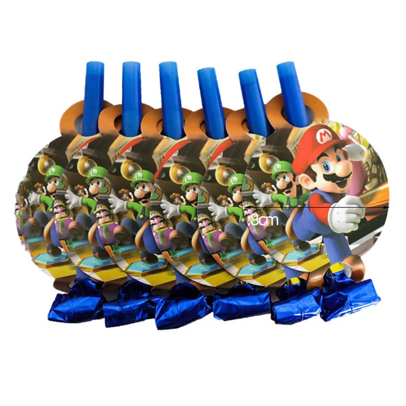 6Pcs New Mario Bros Sonic The Hedgehog Blow Dragon Whistle Cartoon Children\'s Toys  Boy Girl Children Birthday Gift Party Props