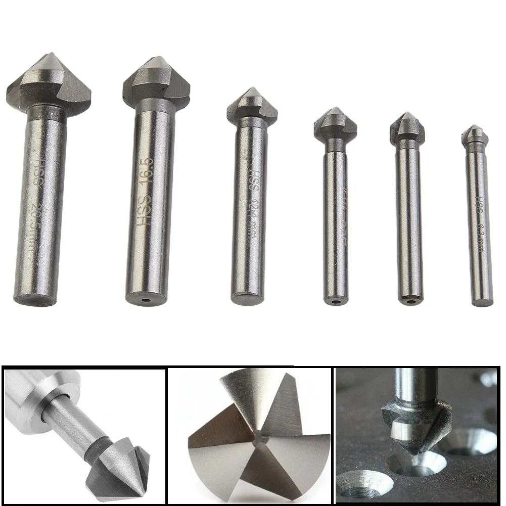 

3-Flute Countersink Drill Bit 90 Degree Chamfering Cutters 6.3/8.3/10.4/12.4/16.5/20.5mm For Wood Metal Quick Change Drill Bit
