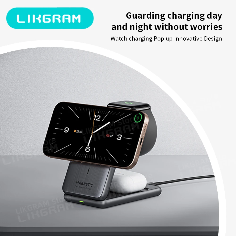 

3 in 1 Magnetic Wireless Fast Charger Foldable for iPhone 12-17 Apple Watch AirPods 3-4 (Not for AirPods 2) - 2026 New W93