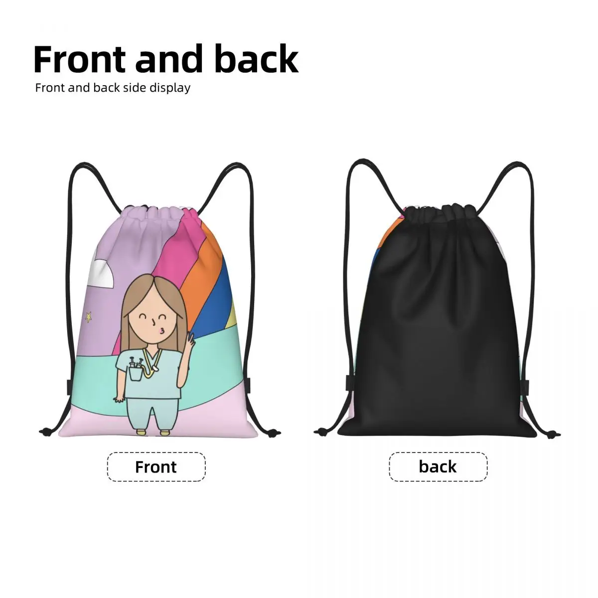 Cartoon Doctor Nurse Printed Drawstring Bag Women Men Foldable Sports Gym Sackpack Shopping Storage Backpacks