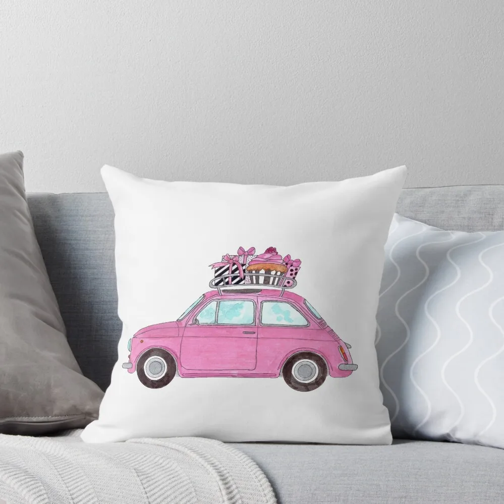 

Pink Retro Fiat 500 with Gifts Throw Pillow Custom Cushion Luxury Living Room Decorative Cushions pillow