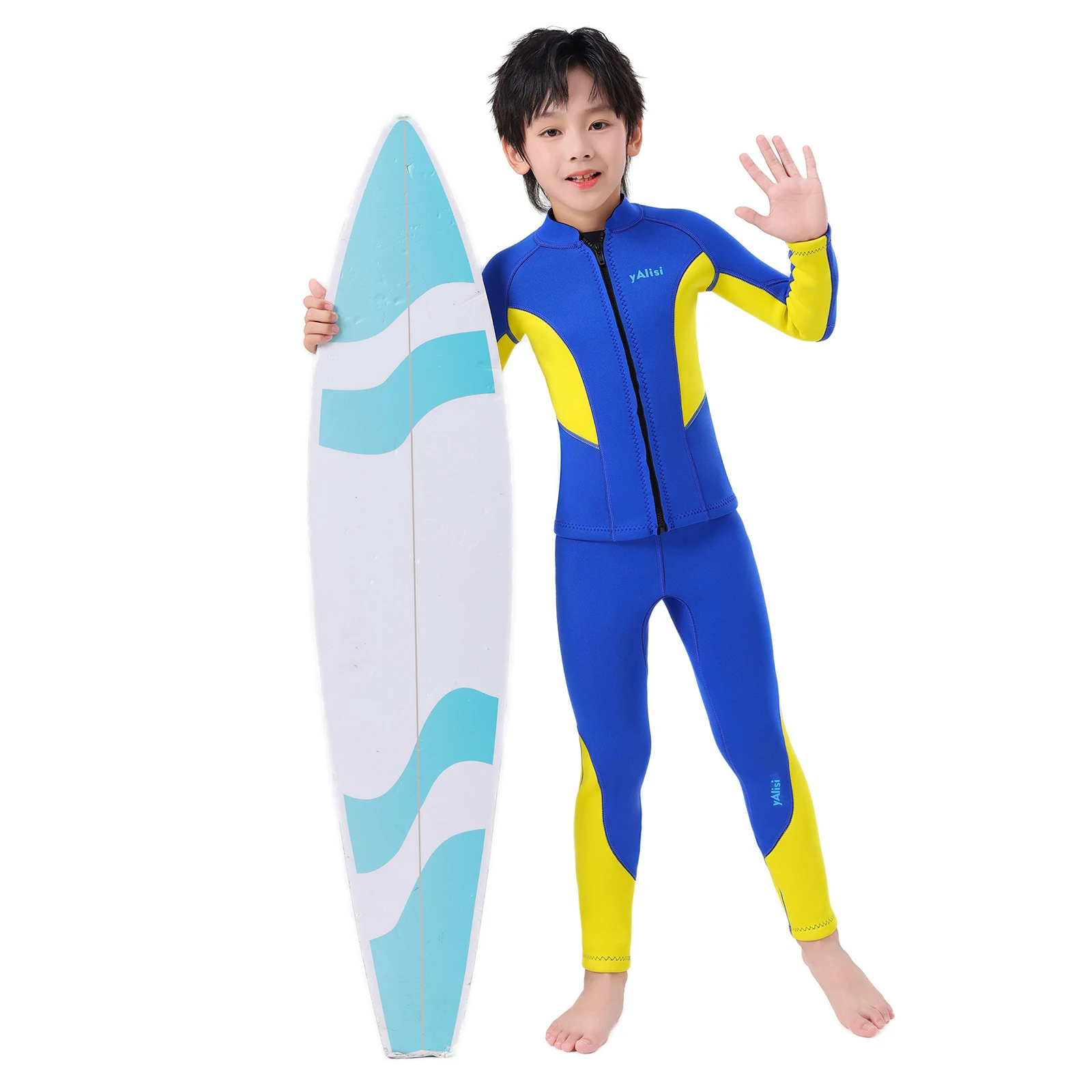 

2Pcs Boys Swim Sets 2.5mm Neoprene Thermal Swimsuit Long Sleeves Front Zipper Swim Rash Guard Beach Wet Suit for Surfing Diving