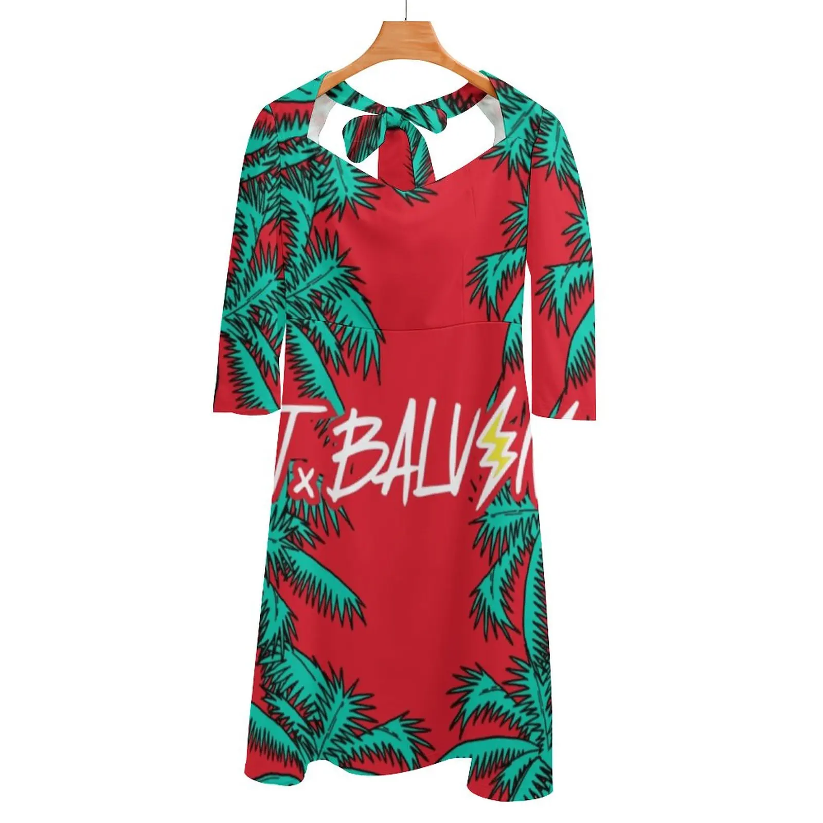 J Balvin Square Neck Dress Back Lacing Backless Dress Elegant Beach Party Dress Korean J Balvin Balvin Jbalvin J Balvin Pattern