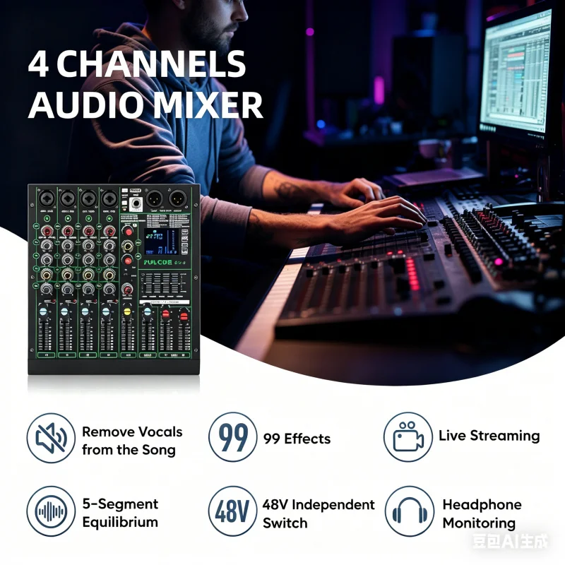 4/6/8 Channels Audio Mixer USB Studio Sound Mixers Bluetooth DJ Console Mixing 99 Preset Effects For Live Streaming