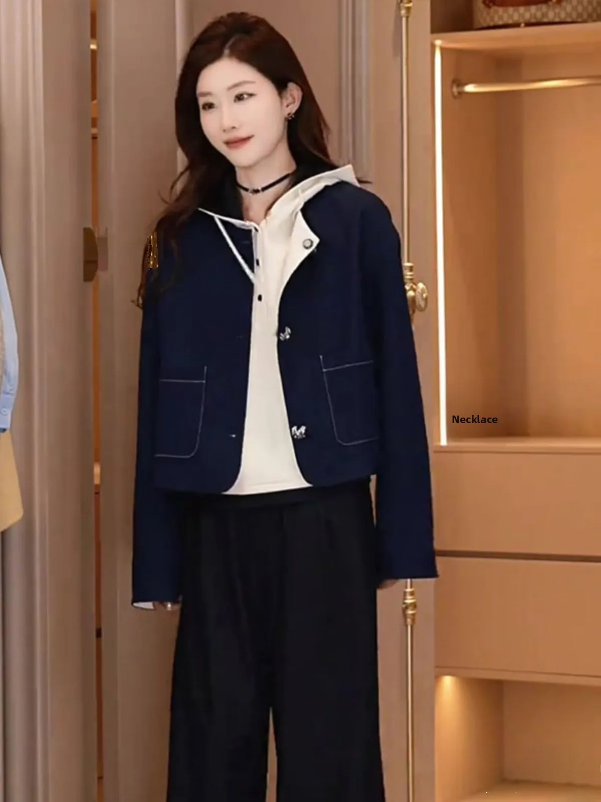 

Donna Women's Chic ort Denim Jaet Slimming Hong Kong Sle Vintage Spring Faion Straight Cut round Ne Outerwear