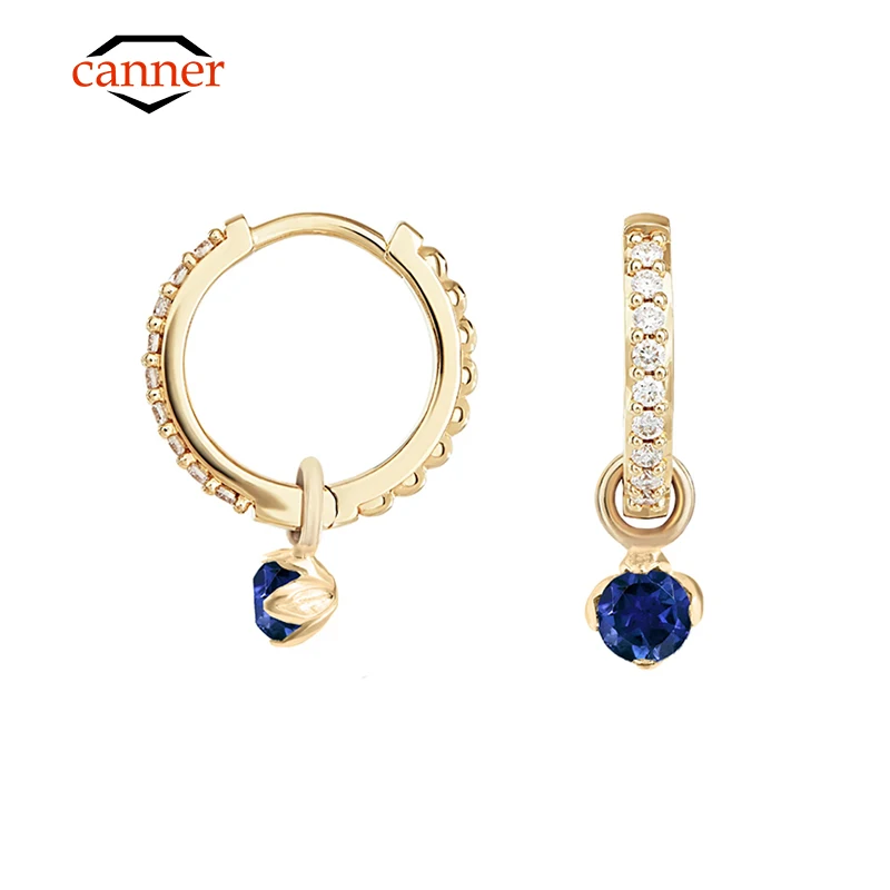 CANNER S925 Sterling Silver Fashion Simple Zircon Pendant Pierced Hoop Earrings for Women Girls Circle Round Huggie Brincos Gift