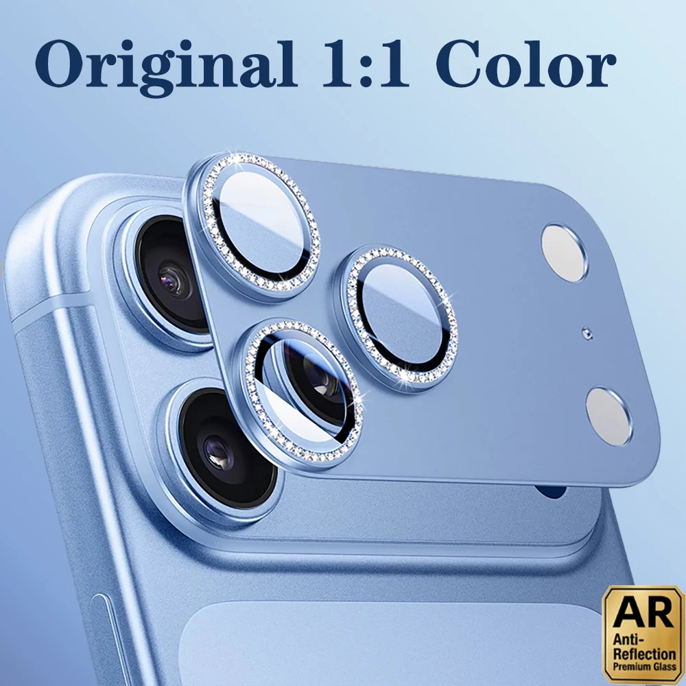 2CS Aomor Originalfarbener Glitzer-Diamant-Metall-Kamerafilm-Objektivschutz für iPhone 18 17 Pro Max 9H Hartglas-Abdeckung – Detail 2