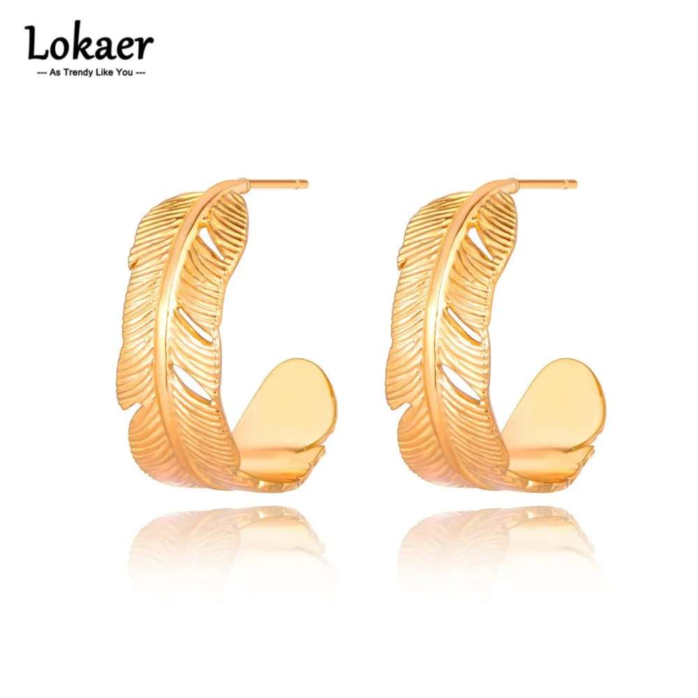 Lokaer Titan Edelstahl Blätter Pflanzen Ohrringe Mode 18K Gold Überzogene Böhmen Party Ohrringe Schmuck Für Frauen E22137