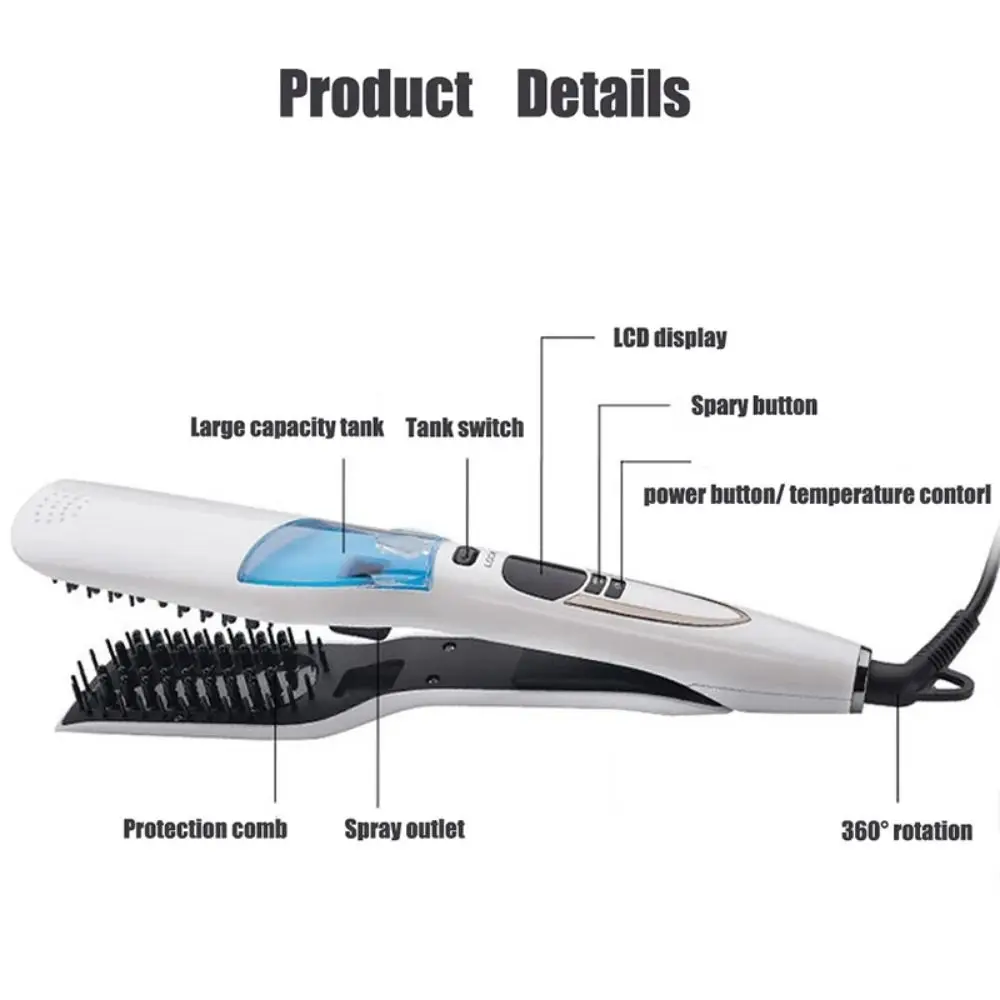 

LCD Display Steam Hair Straightener PTC Heated Fast Heating Hair Straightener Brush Anti-scald Adjustable Temperature