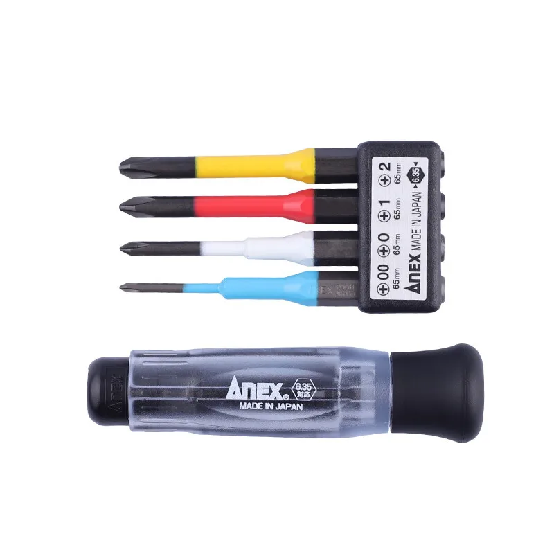 ANEX Anti-Static ScrewdriverSet Replaceable Type, Precision Type, Set of 4 Bits (+00/+0/+1/+2) No. 3614 Made in Japan