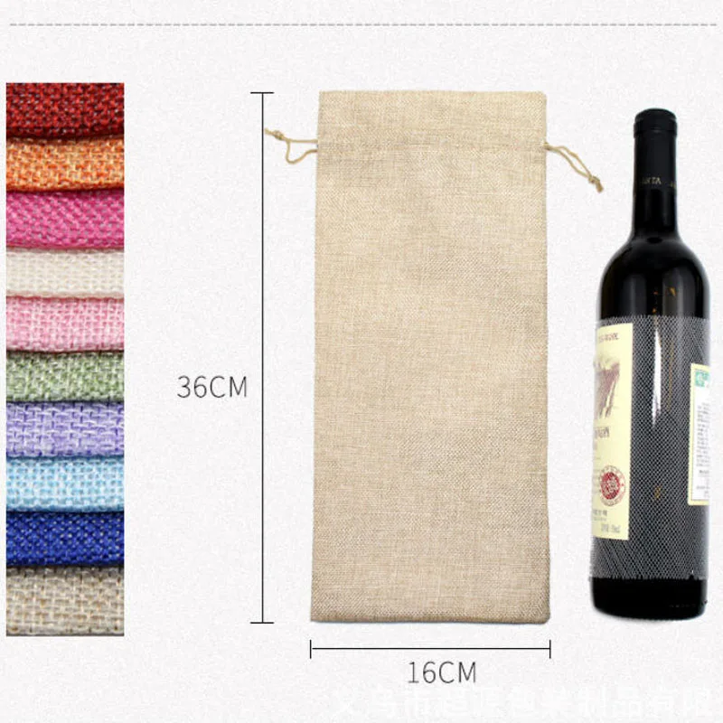 20pcs/lot 16x36cm Linen Burlap Drawstring Wine Bag Eco-Friendly Reusable Bottle Pouch for Christmas & Housewarming Custom Logo