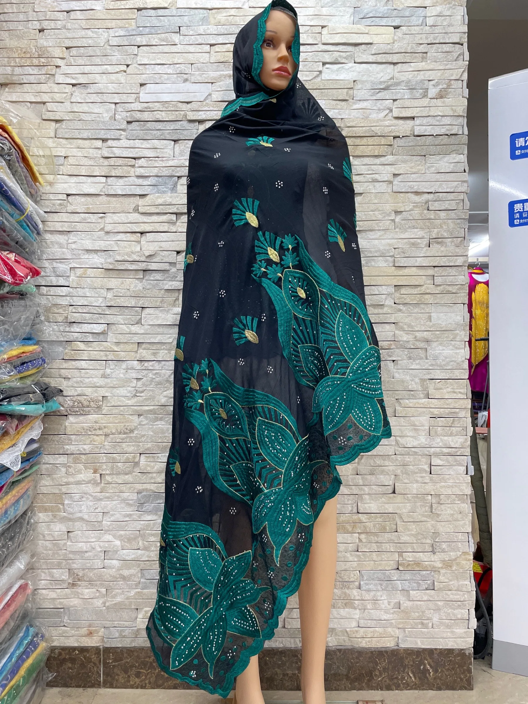 2024New African Women Scarfs Muslim Embroidery Soft Cotton Big Scarf For ShawlsWraps Pashmina