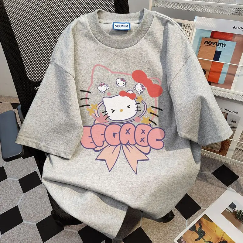 100% cotton cartoon Hello Kitty T-shirt new cotton short-sleeved versatile T-shirt Sanrio top women's clothing 50% discount