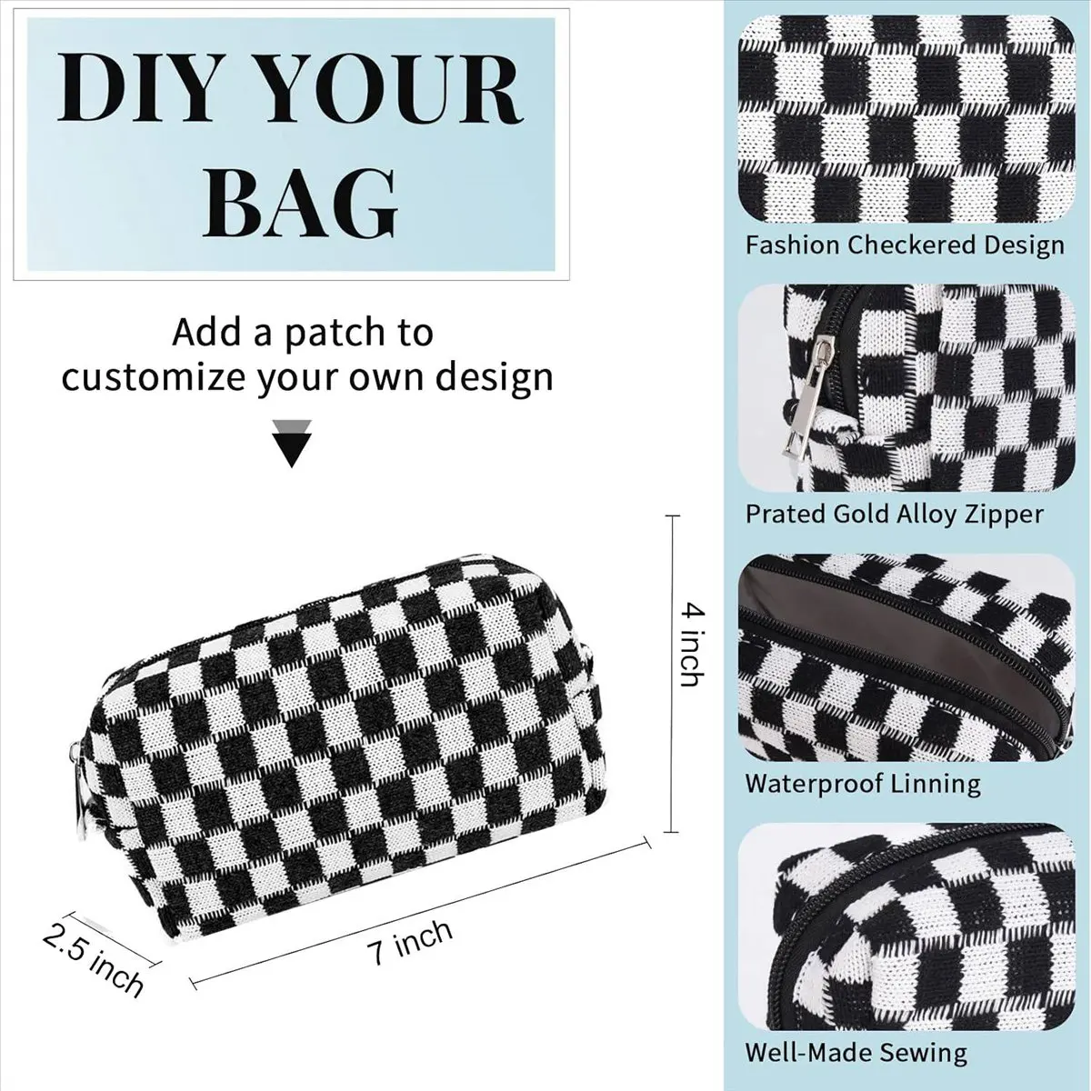 [N84R] 6 Pcs Checkered Makeup Bag Cosmetic Bag Bulk Makeup Pouch Personalize Travel Toiletry Bag Organizer Cute Makeup Brushes