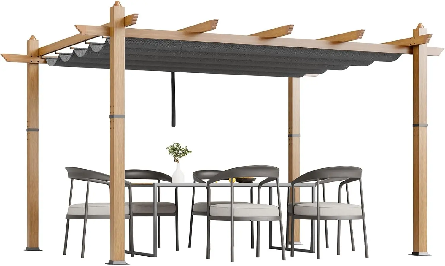 

10x13 Ft Retractable Outdoor Pergola with Canopy Upgraded Wood Grain Aluminum Pergola Modern Pavilion for Backyard Patio Porch G