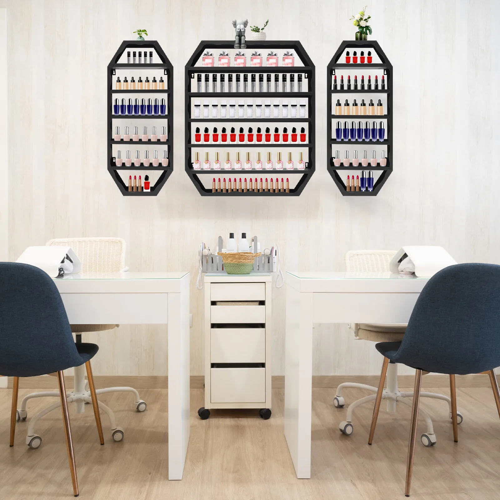 3pcs Wall-Mount Nail Polish Storage Racks Metal Multi-tiers Nail Display Racks