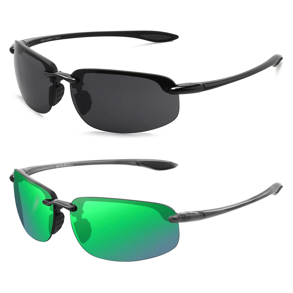 2 Pack Gepolariseerde Sportzonnebril voor Mannen Vrouwen TR90 Lichtgewicht Randloos Frame UV400 Hardlopen Vissen Rijden 801