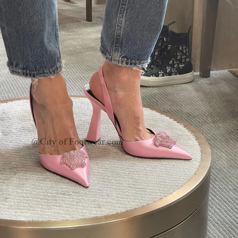 

Pointed Toe Buckled Slingback Leather Pumps Colorful High Heels 2024 Summer New in Luxury Designer Sandals Party Wedding Shoes