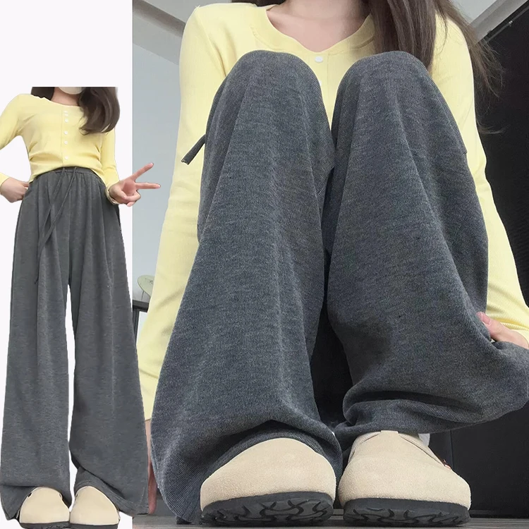 Ey paresseux tricoté doux pantalons décontractés femmes printemps été 2025 nouveau drapé mince taille haute droite riz nouilles pantalon