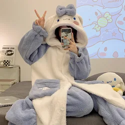 Fleece Thick Pajamas Autumn Winter Warm  Plush Nightgown Loose  Flannel Household Suit Women